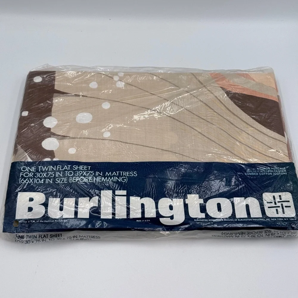 Vintage Burlington Helen Webber Birdscape Twin Flat Sheet MCM Brown Tan NEW